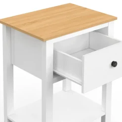 Lot de 2 tables de chevet 1 tiroir et 1 tablette blanc et plateau bois