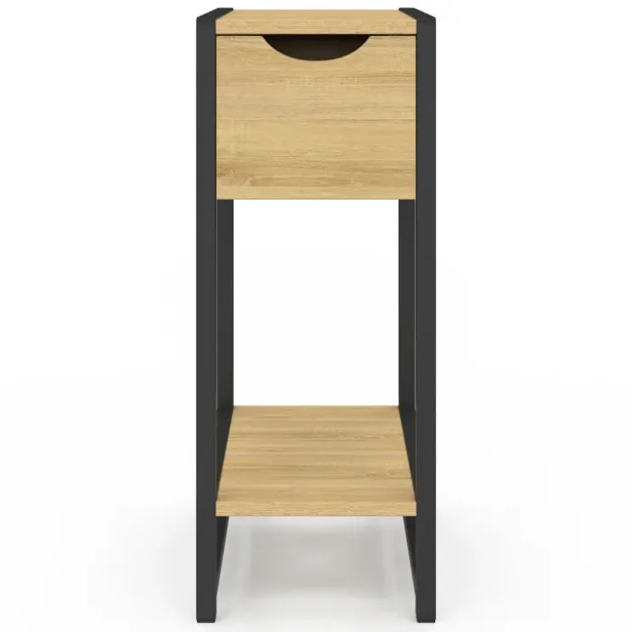 Lot de 2 tables de chevet gain de place bois et métal noir 1 tiroir 1 tablette style industriel