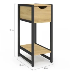 Lot de 2 tables de chevet gain de place bois et métal noir 1 tiroir 1 tablette style industriel