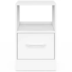 Lot de 2 tables de chevet 1 tiroir en tissu avec niche bois blanc