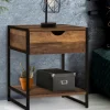 Lot de 2 tables de chevet métal et bois foncé