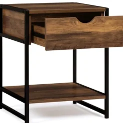 Lot de 2 tables de chevet métal et bois foncé