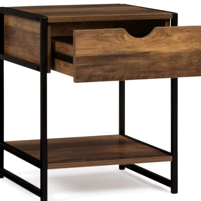 Lot de 2 tables de chevet métal et bois foncé
