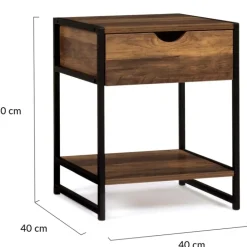 Lot de 2 tables de chevet métal et bois foncé
