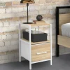 Lot de 2 tables de chevet 1 tiroir et 1 niche bois et blanc