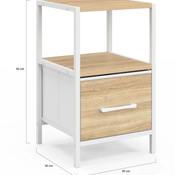 Lot de 2 tables de chevet 1 tiroir et 1 niche bois et blanc