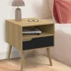 Lot de 2 tables de chevet scandinaves avec tiroir bois effet hêtre et noir
