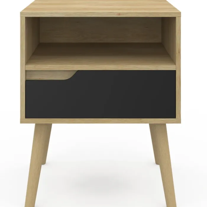 Lot de 2 tables de chevet scandinaves avec tiroir bois effet hêtre et noir