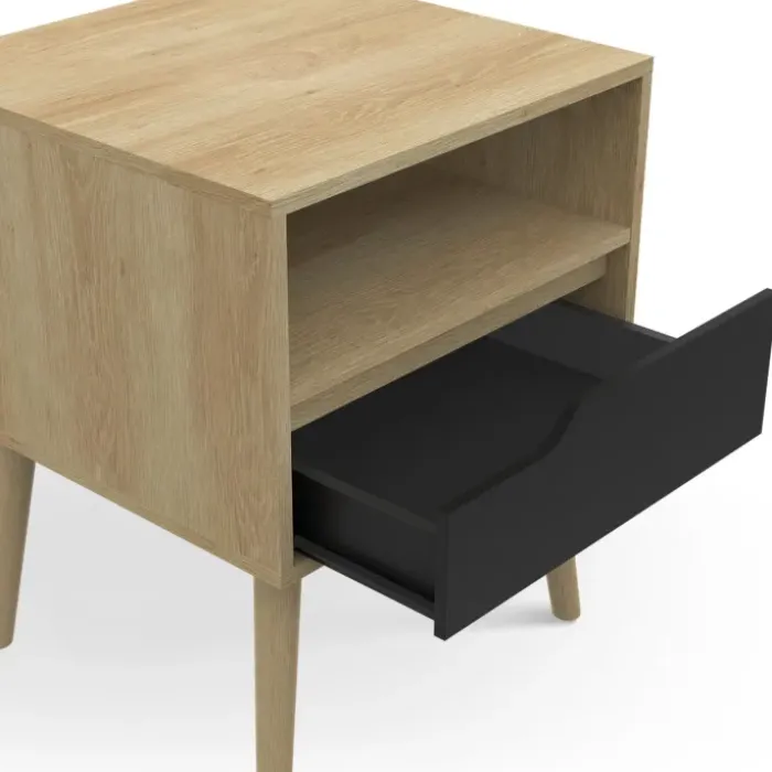 Lot de 2 tables de chevet scandinaves avec tiroir bois effet hêtre et noir