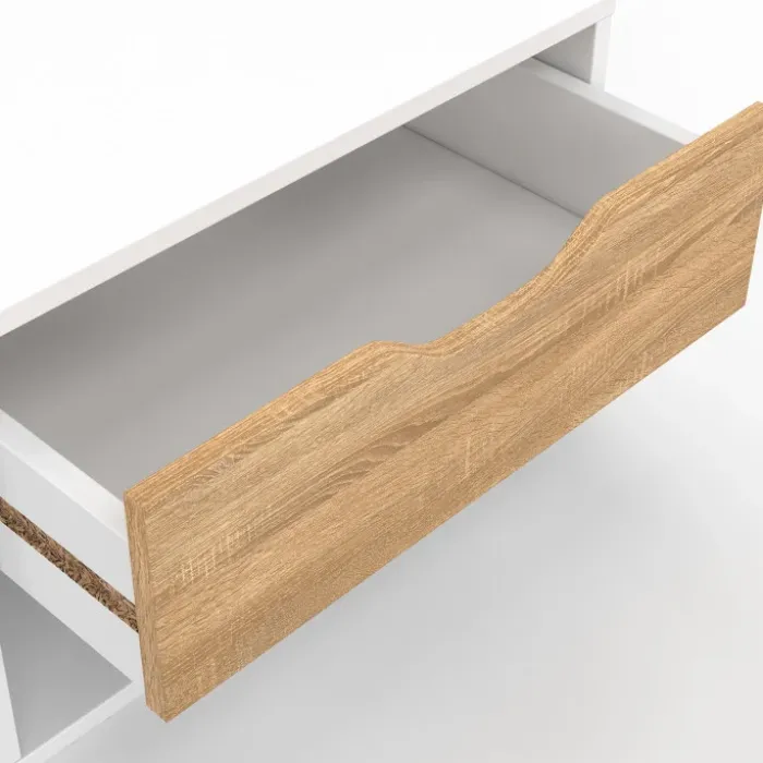 Lot de 2 tables de chevet suspendues 1 tiroir avec niche en bois façon hêtre et blanc