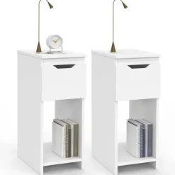 Lot de 2 tables de chevet étroites 1 tiroir avec niche blanc