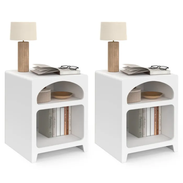 Lot de 2 tables de chevets style organiques bois blanc 2 niches