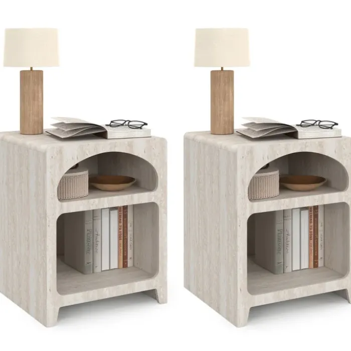 Lot de 2 tables de chevets organiques beige effet marbre 2 compartiments