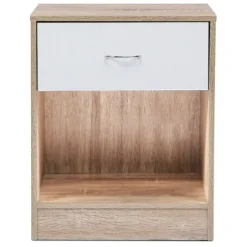 Lot de 2 tables de nuit bois façon hêtre tiroir blanc