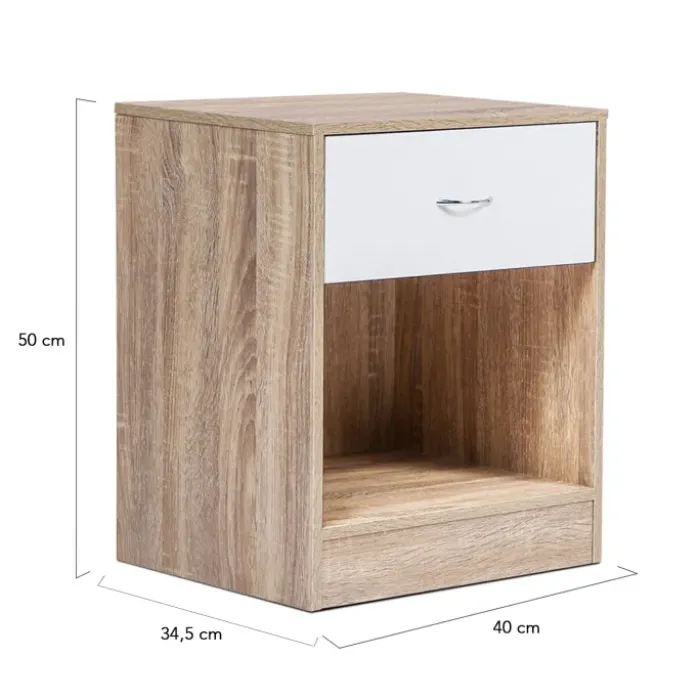 Lot de 2 tables de nuit bois façon hêtre tiroir blanc