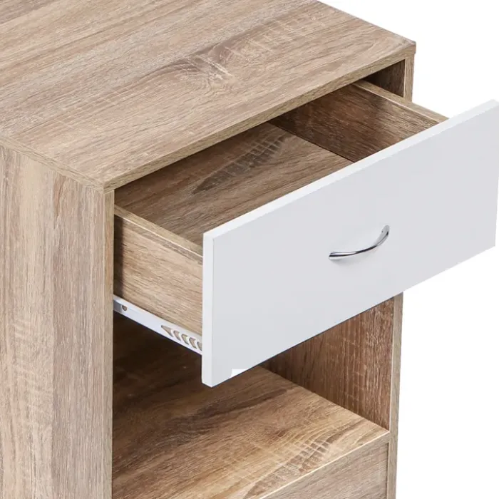 Lot de 2 tables de nuit bois façon hêtre tiroir blanc