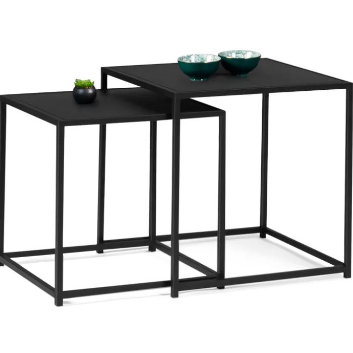 Lot de 2 tables gigognes métal noir carrées 40 cm et 45 cm