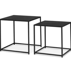 Lot de 2 tables gigognes métal noir carrées 40 cm et 45 cm