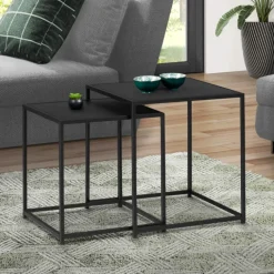 Lot de 2 tables gigognes métal noir carrées 40 cm et 45 cm