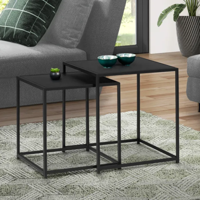 Lot de 2 tables gigognes métal noir carrées 40 cm et 45 cm