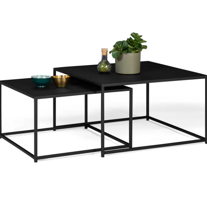 Lot de 2 tables gigognes métal noir carrées 60 cm et 70 cm