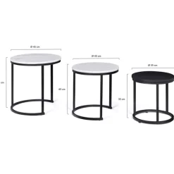 Lot de 3 tables gigognes rondes effet marbre et bois noir 35/40/45 cm