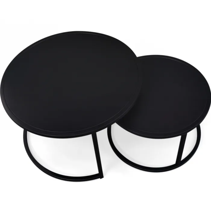 Lot de 2 tables gigognes rondes métal noir 54 cm et 70 cm