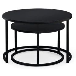 Lot de 2 tables gigognes rondes métal noir 54 cm et 70 cm
