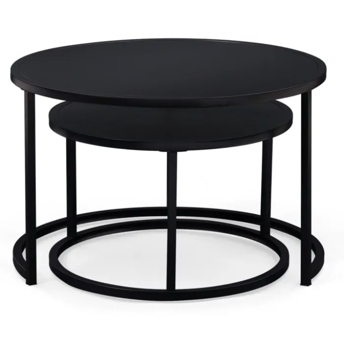 Lot de 2 tables gigognes rondes métal noir 54 cm et 70 cm
