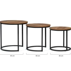 Lot de 3 tables gigognes rondes style industriel bois foncé