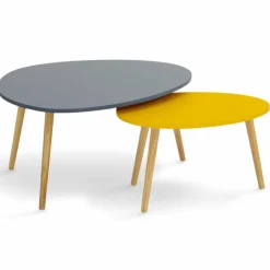 Lot de 2 tables gigognes scandinaves laquées gris et jaune