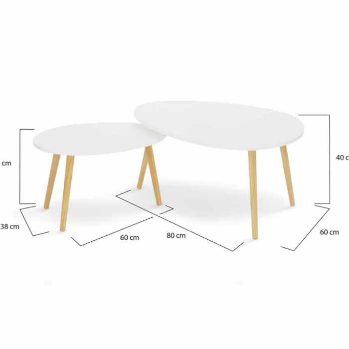 Lot de 2 tables gigognes scandinaves laquées blanc