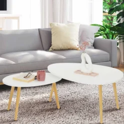 Lot de 2 tables gigognes scandinaves laquées blanc