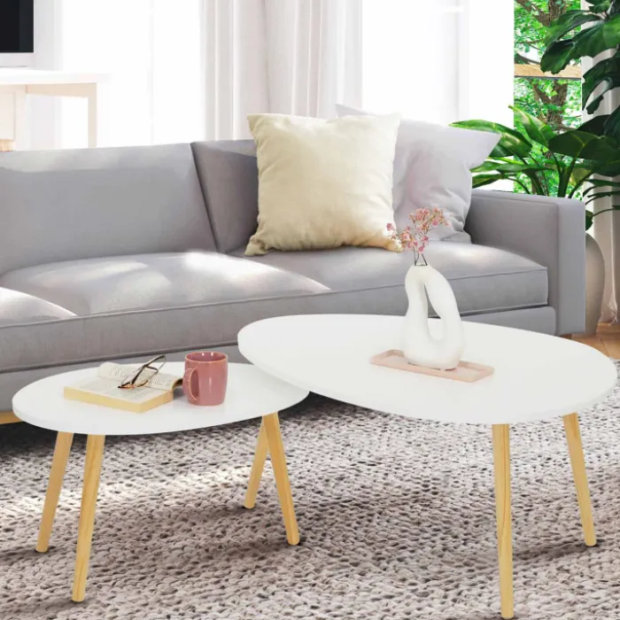 Lot de 2 tables gigognes scandinaves laquées blanc