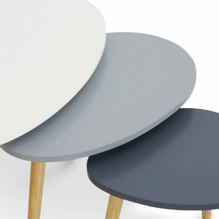 Lot de 3 tables gigognes scandinaves laquées blanc et gris