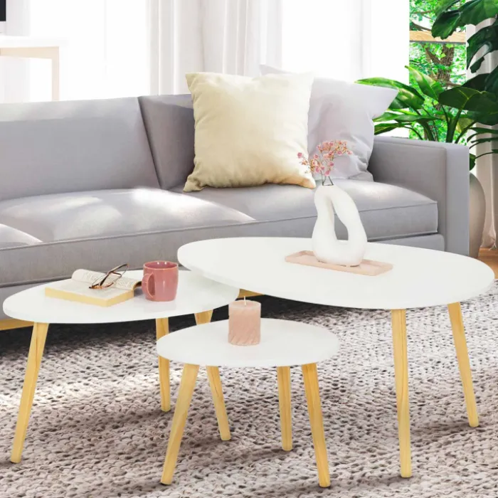 Lot de 3 tables gigognes scandinaves laquées blanc
