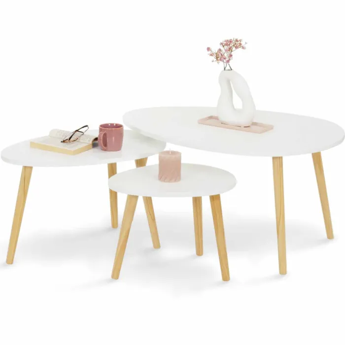 Lot de 3 tables gigognes scandinaves laquées blanc