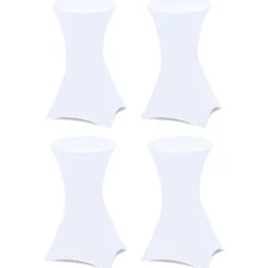 Lot de 4 tables hautes pliantes d’extérieur + housses blanches