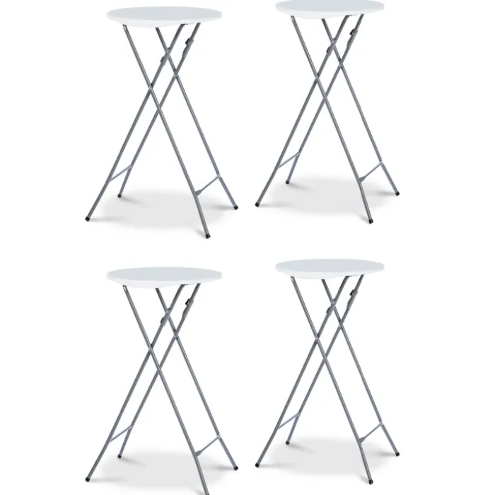 Lot de 4 tables hautes pliantes d’extérieur + housses blanches
