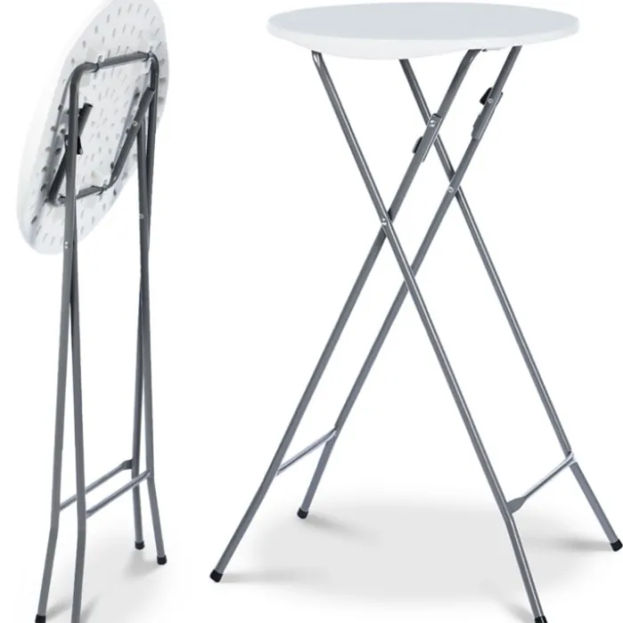 Lot de 4 tables hautes pliantes d’extérieur + housses blanches