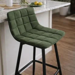 Lot de 4 tabourets de bar en velours vert