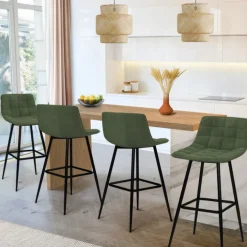 Lot de 4 tabourets de bar en velours vert