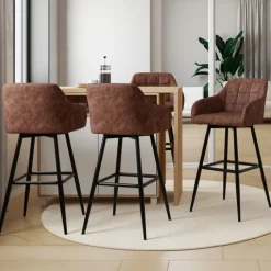 Lot de 4 tabourets de bar avec accoudoirs marron vintage
