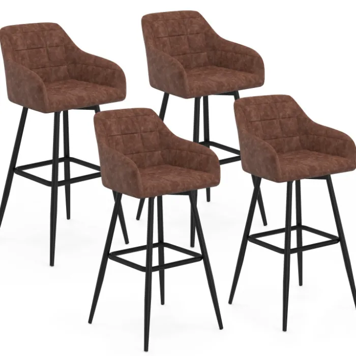 Lot de 4 tabourets de bar avec accoudoirs marron vintage