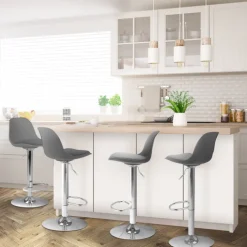 Lot de 4 tabourets de bar gris réglables pied métal