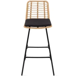 Lot de 2 tabourets de bar effet rotin pied métal noir
