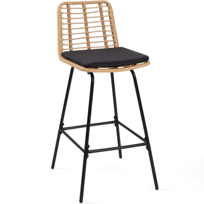 Lot de 2 tabourets de bar effet rotin pied métal noir