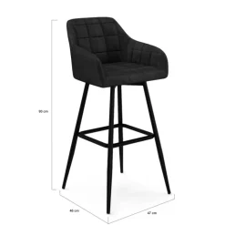 Lot de 4 tabourets de bar en velours noir avec accoudoirs