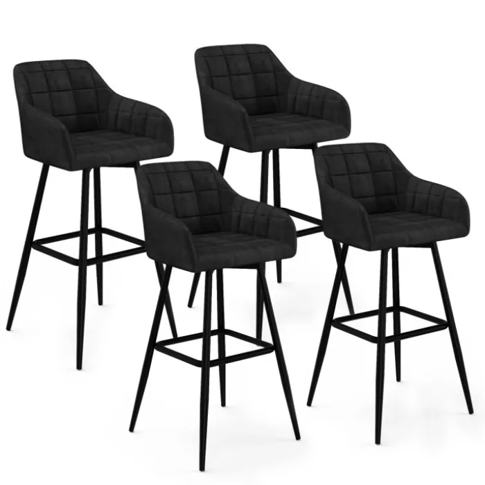 Lot de 4 tabourets de bar en velours noir avec accoudoirs