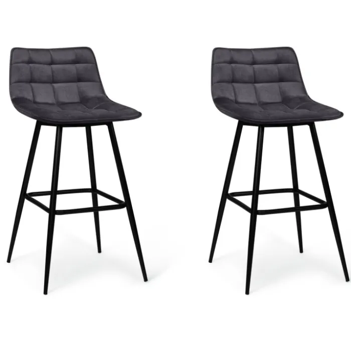 Lot de 2 tabourets de bar en velours gris foncé